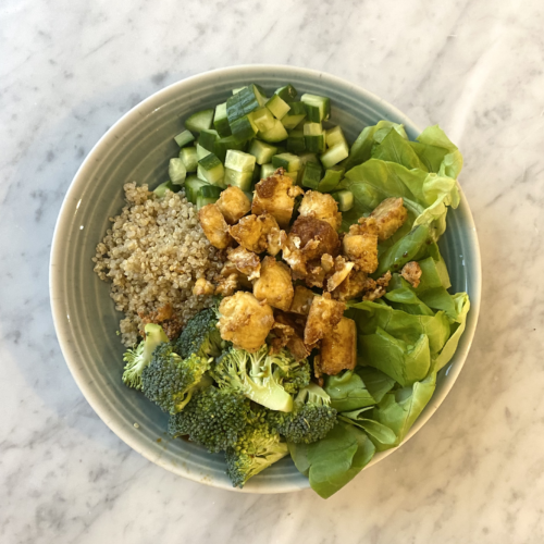 crispy tofu green salad vegan gluten free