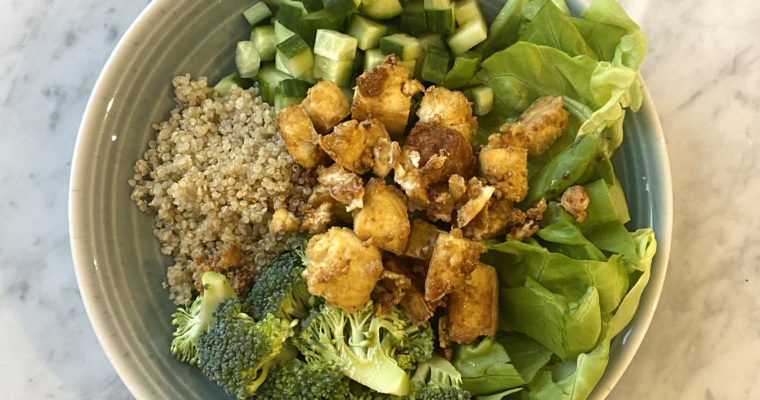 crispy tofu green salad vegan gluten free