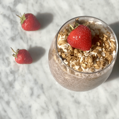 vegan and gluten free gut friendly strawberry chia seed pot