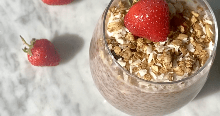 vegan + gluten free gut-friendly strawberry chia seed pot