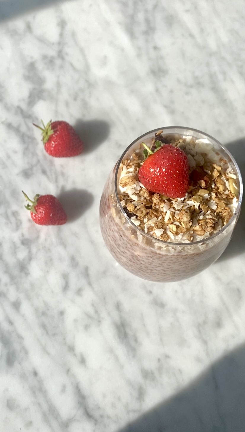 vegan + gluten free gut-friendly strawberry chia seed pot