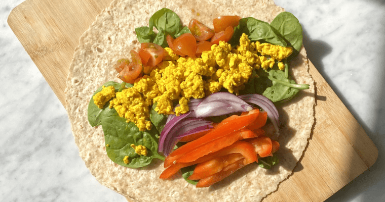 super easy vegan + gluten free tofu breakfast wrap