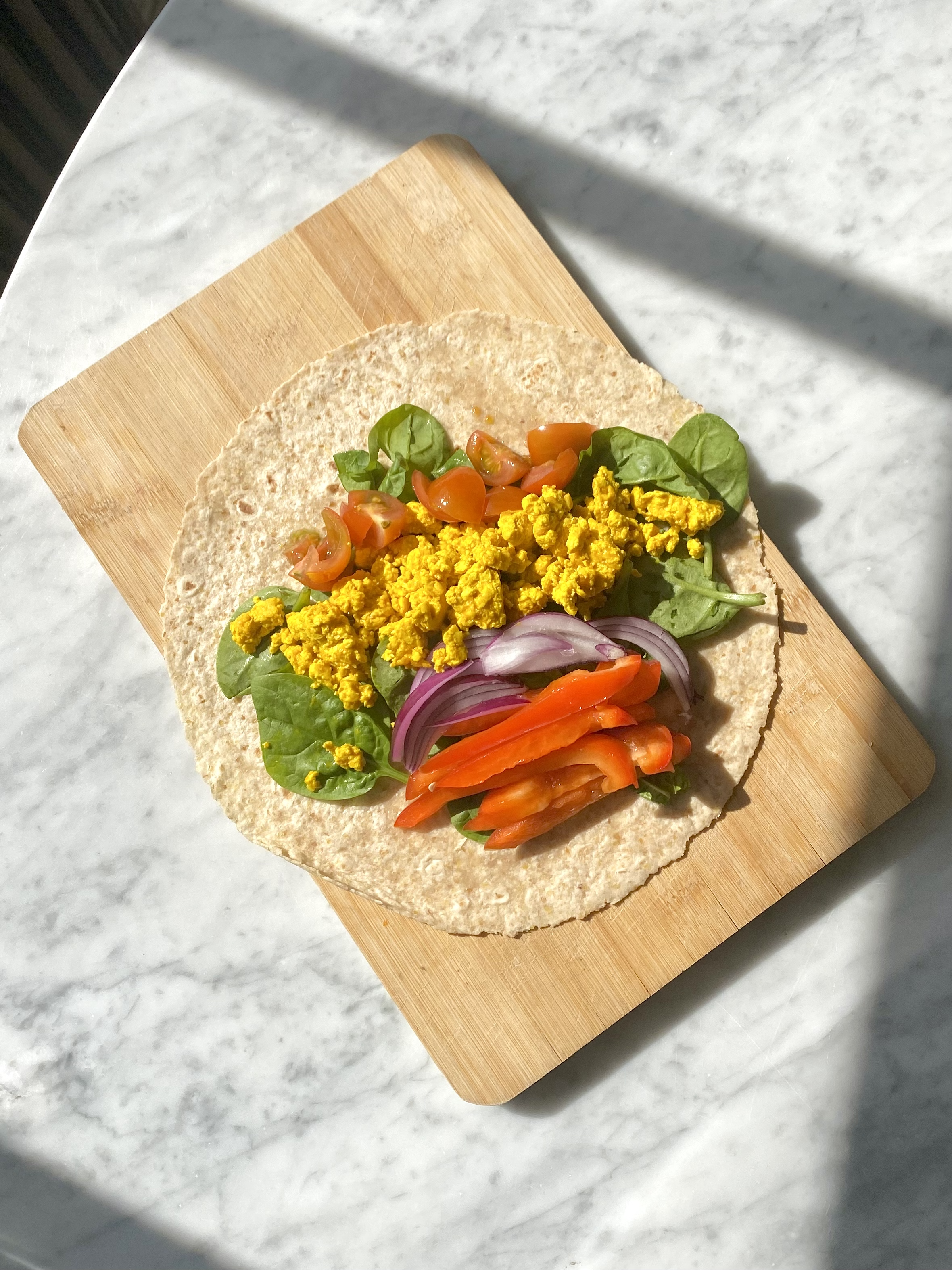 super easy vegan + gluten free tofu breakfast wrap