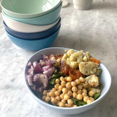 easy roasted veg salad bowl vegan gluten free