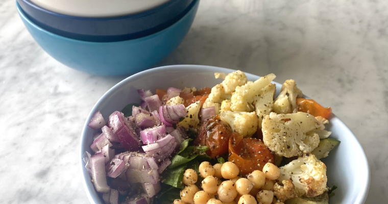 easy roasted veg salad bowl vegan gluten free