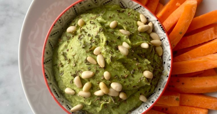 vegan + gluten free pesto white bean dip